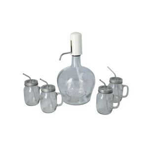 5-Piece Decanter with Pump and Mason Jar Clear and White 4.7 Liter 5-Piece Decanter with Pump and Mason Jar Clear and White 4.7 Liter